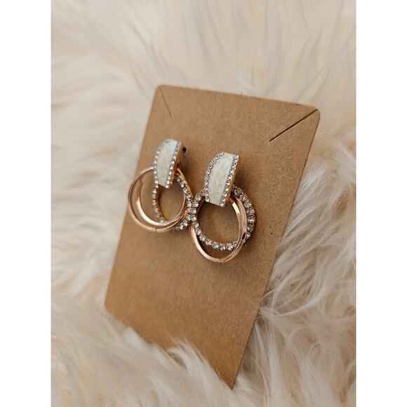 NEW Rose Gold Crystal Rhinestone Dangle Ear Crawler Fashion Earrings, 2 pairs - Picture 4 of 6